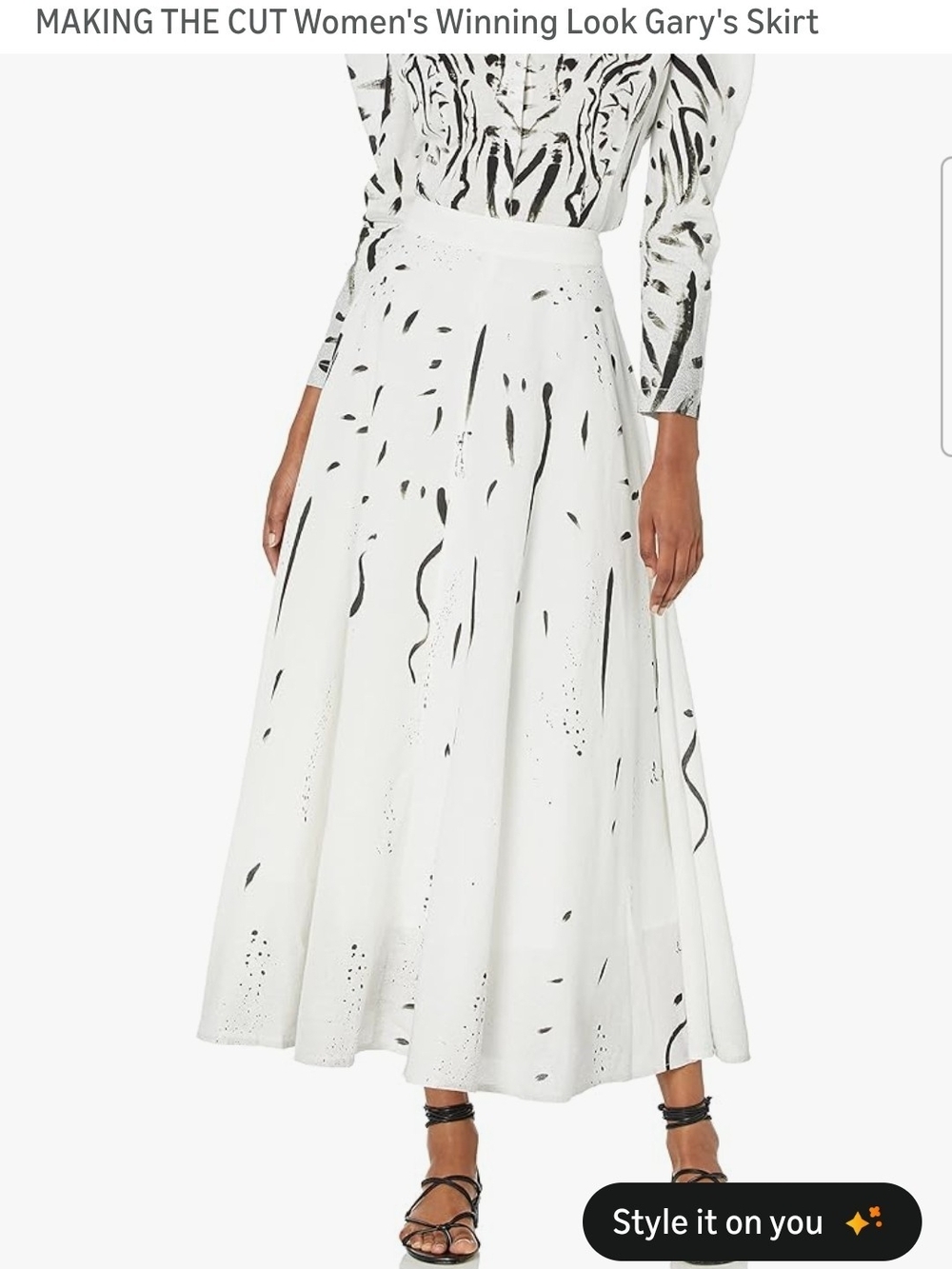 MAKING THE CUT White Maxi Skirt with Black Brushstroke Print